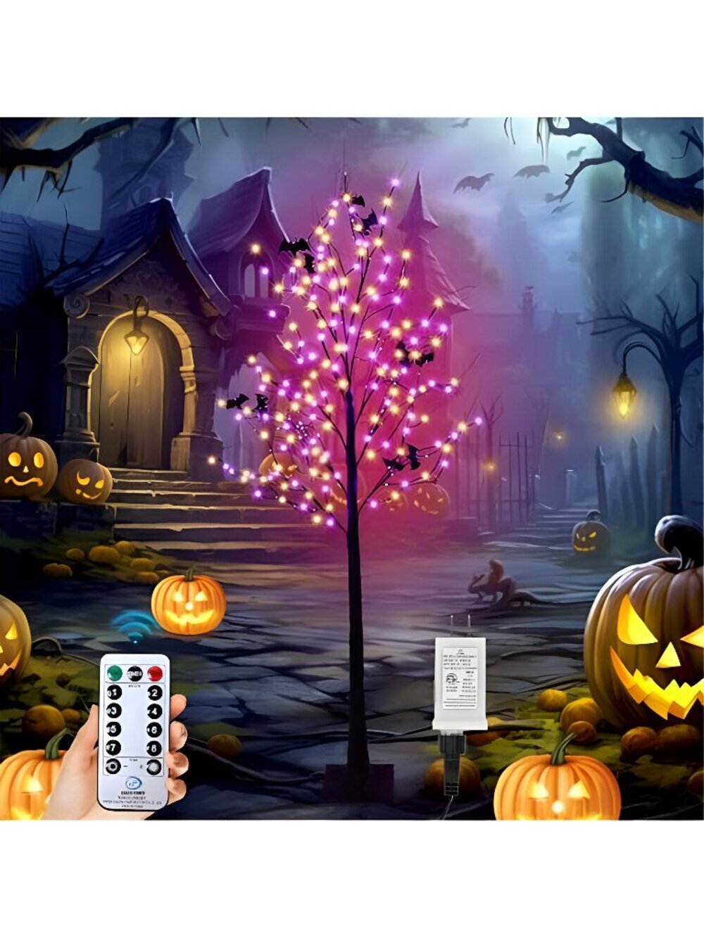 Halloween Lighted Tree with 260 LED Lights, 6FT Black Halloween Tree